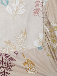 KLOTTHE Grey Floral Cotton 300 TC Fitted King Superfine Bedsheet dengan 2 Sarung Bantal-98 x 89 inci