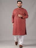 SOJANYA PLUS Plus Size Lelaki Motif Etnik Bercetak Cotton Linen Kurta Lurus Dengan Piyama
