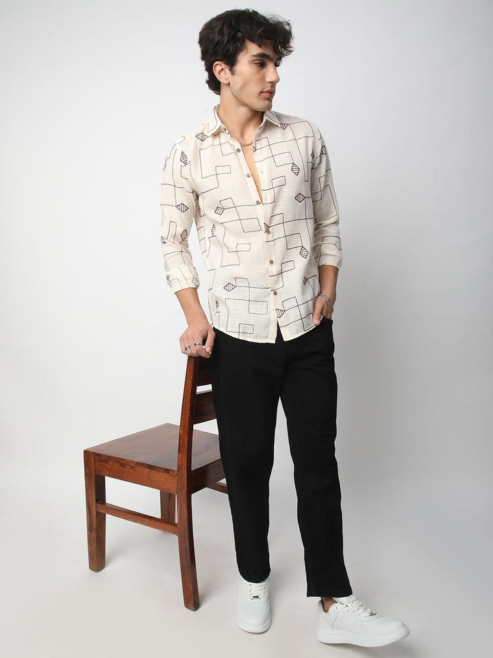 VASTRADO Men Classic Spread Collar Textured Cotton Slim Fit Casual Shirt