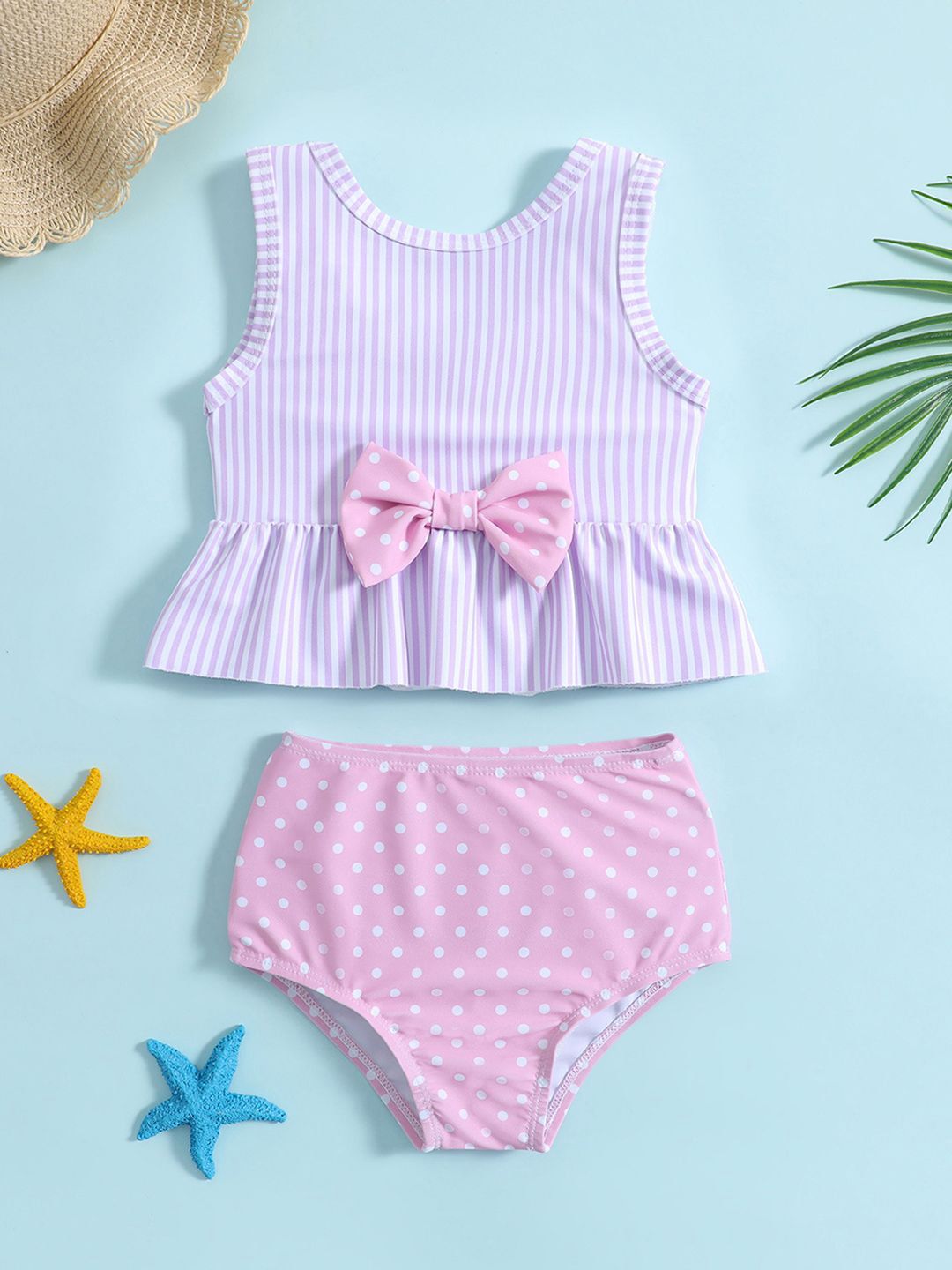 YK Girls Striped Top & Briefs Swim Set