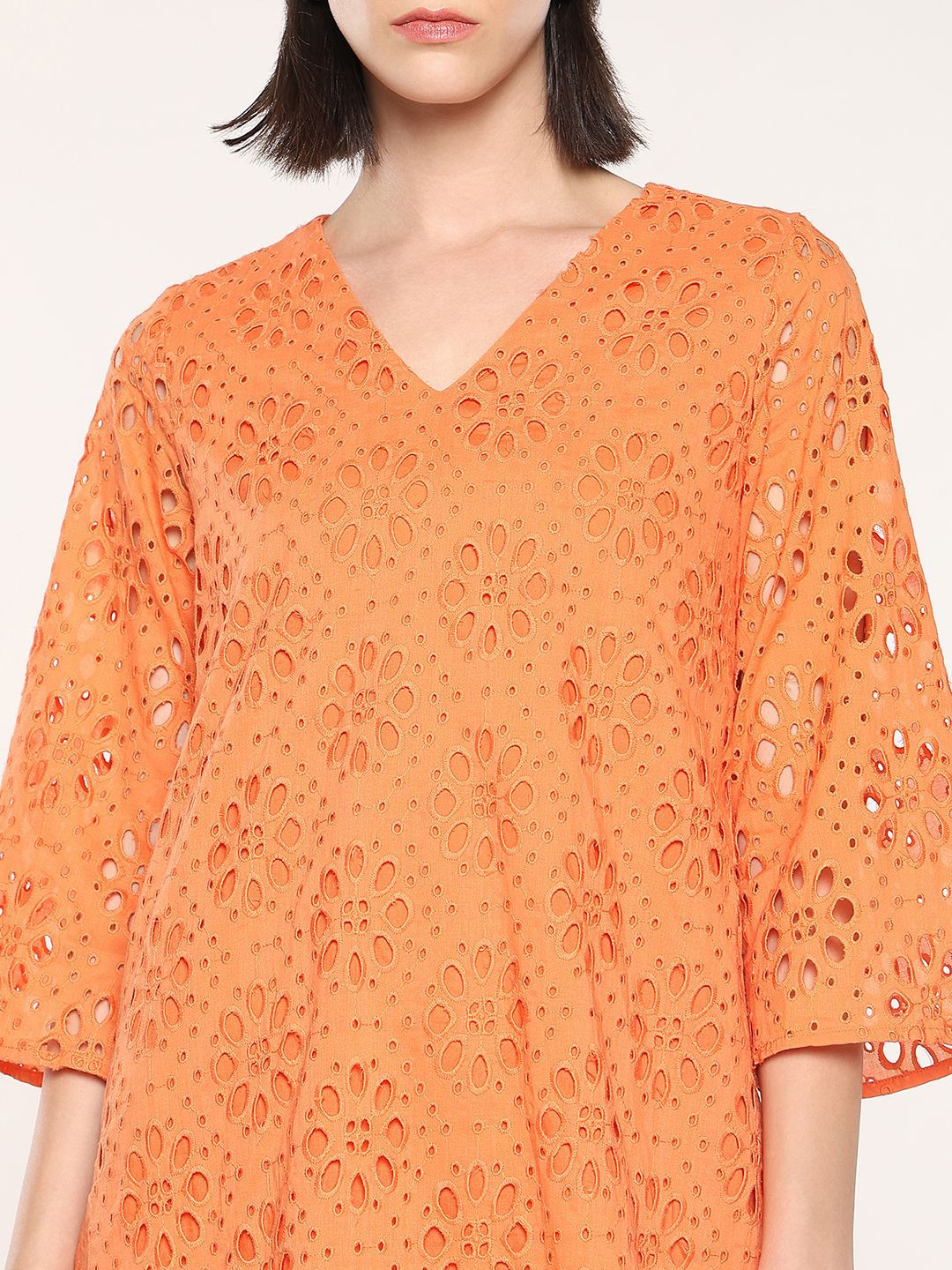 RAREISM V-Neck Schiffli A-Line Dress