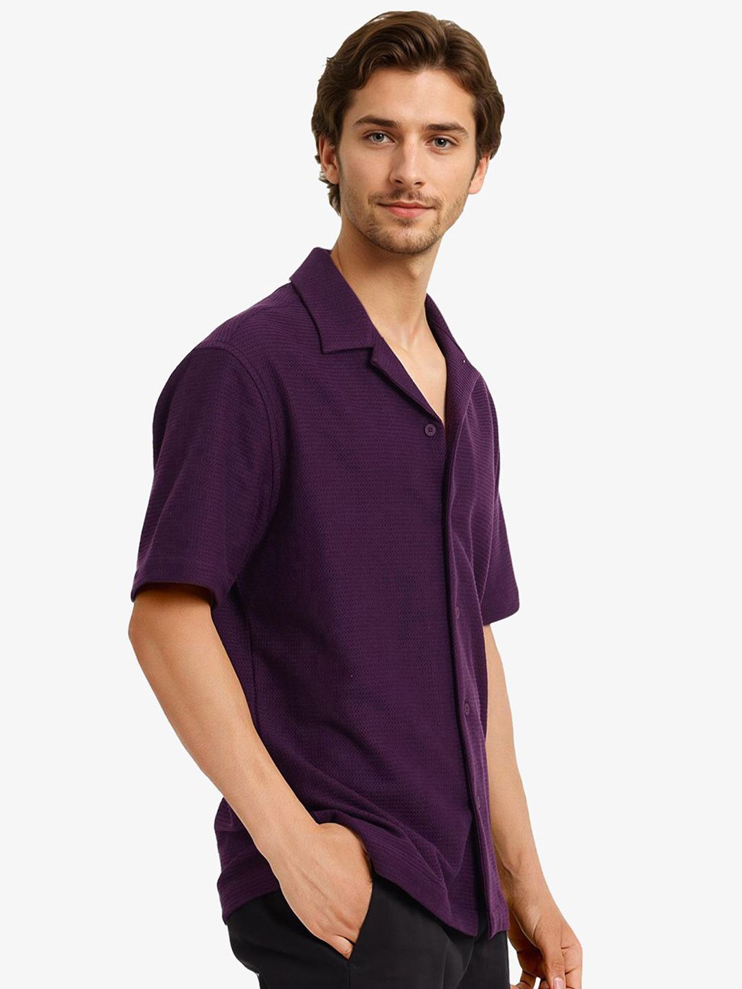 RARE RABBIT Men Comfort Cuban Collar Solid Cotton Boxy Casual Shirt