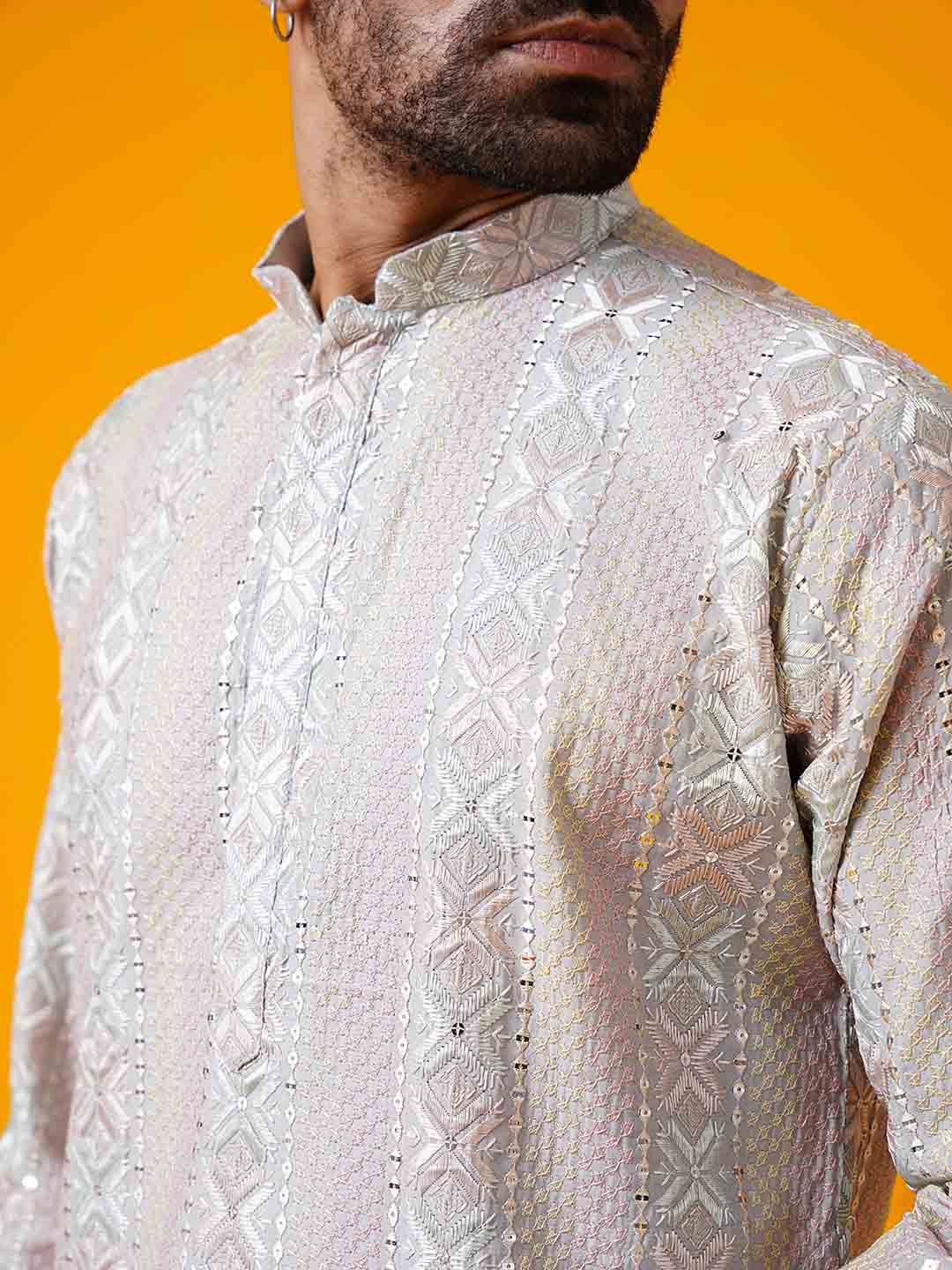 SOJANYA LUXE Ethnic Motifs Embroidered Mandarin Collar Straight Kurta With Trouser