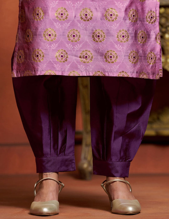 KALINI Dharti Floral Woven Design V-Neck Banarasi Straight Kurta With Salwar & Dupatta