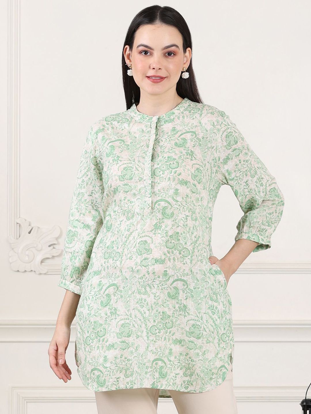 W Mandarin Collar Printed Tunic