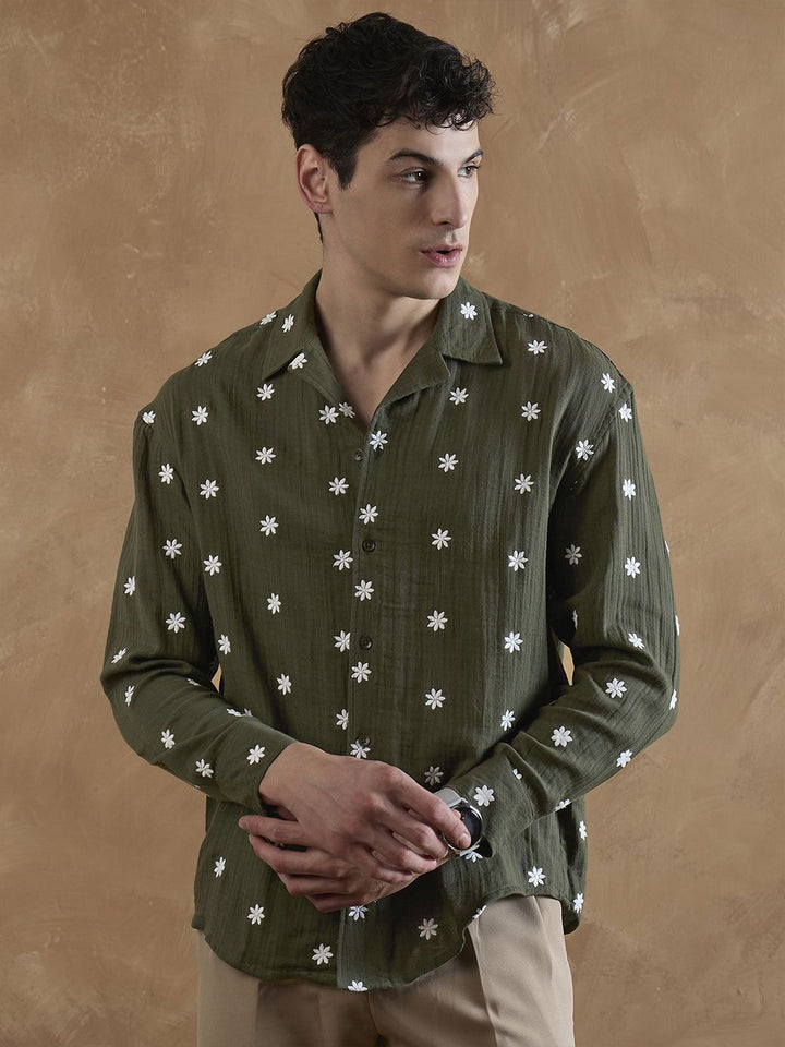 DENNISON Muslin Double Gauge Embroidered Shirt