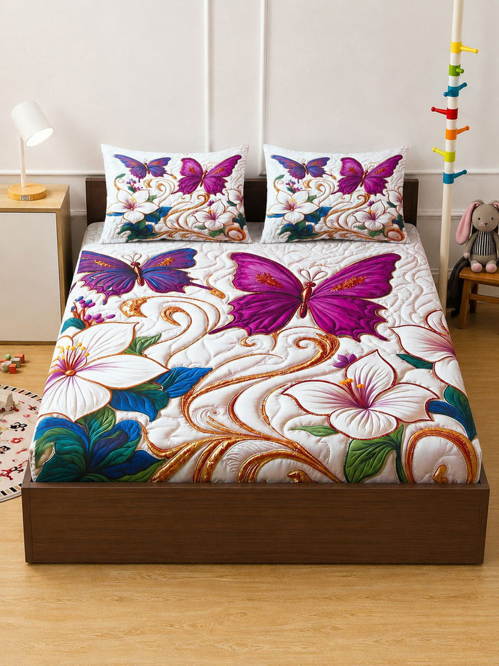 Myntra Elegant Homes Multicoloured Floral 400 TC King 7D Bedsheet with 2 Pillow Covers