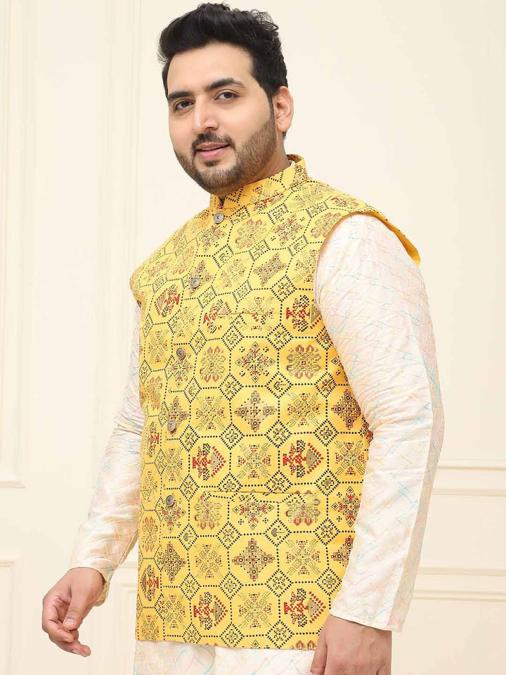 SOJANYA PLUS Lelaki Plus Size Printed Mandarin Collar Nehru Jaket