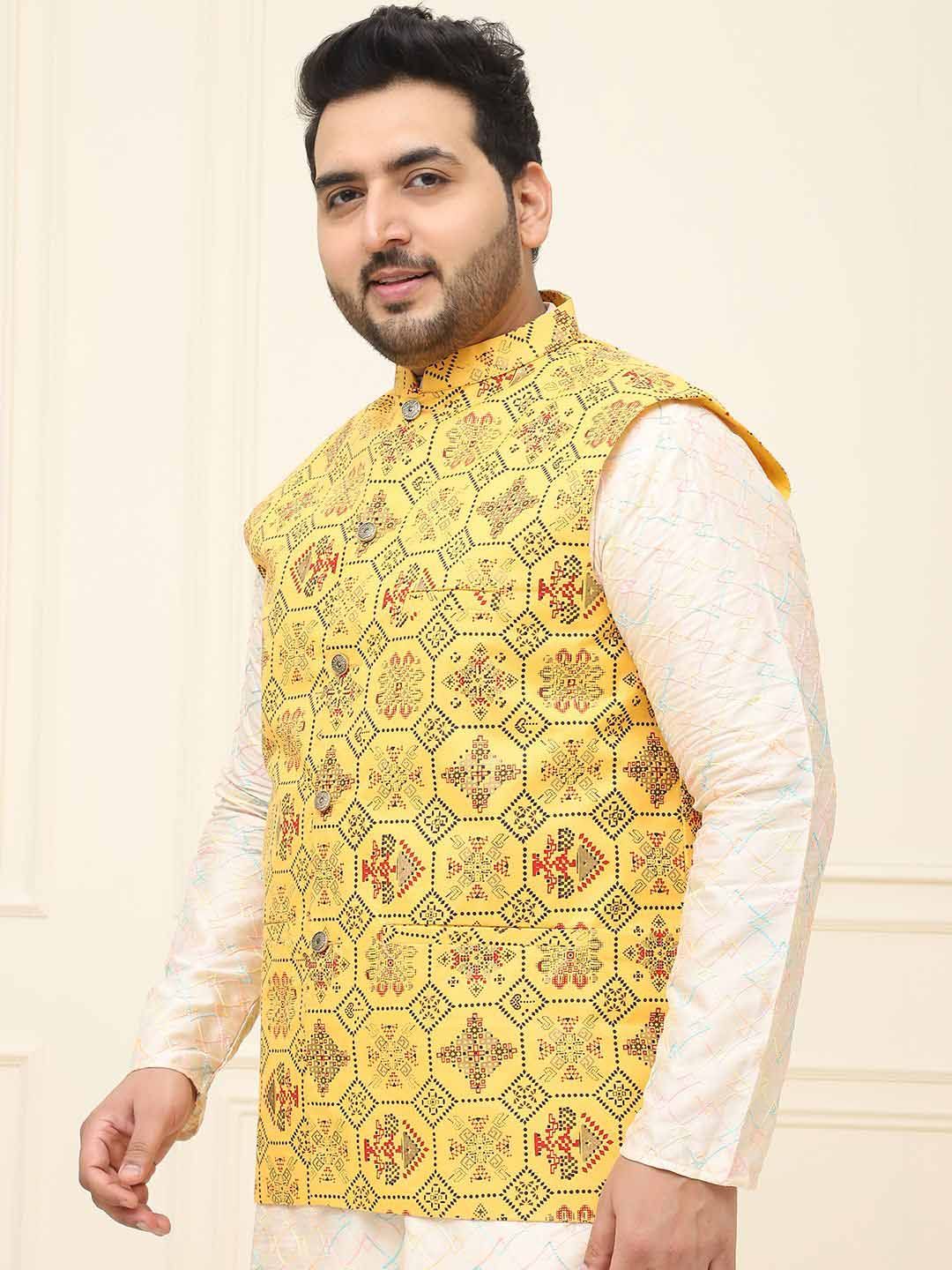SOJANYA PLUS Lelaki Plus Size Printed Mandarin Collar Nehru Jaket