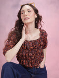 DressBerry Floral Print Smocked Puff Sleeve Top