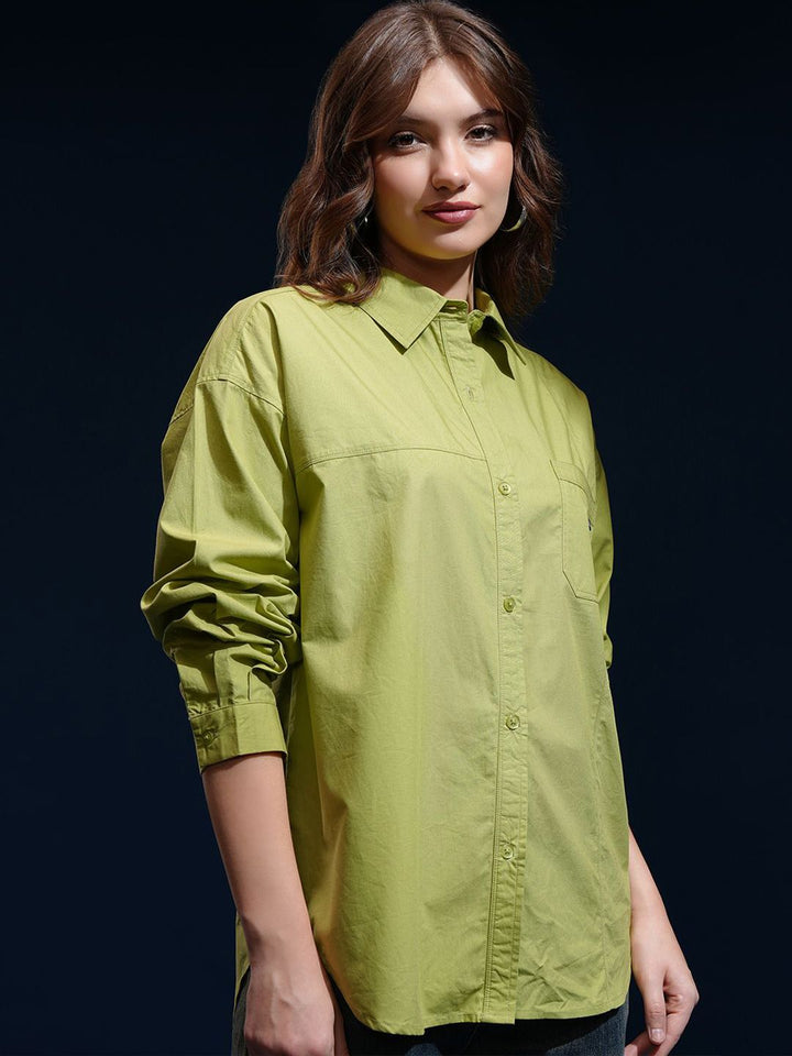 CHIC BY TOKYO TALKIES Women Spread Collar Solid Cotton Oversized Casual Shirt