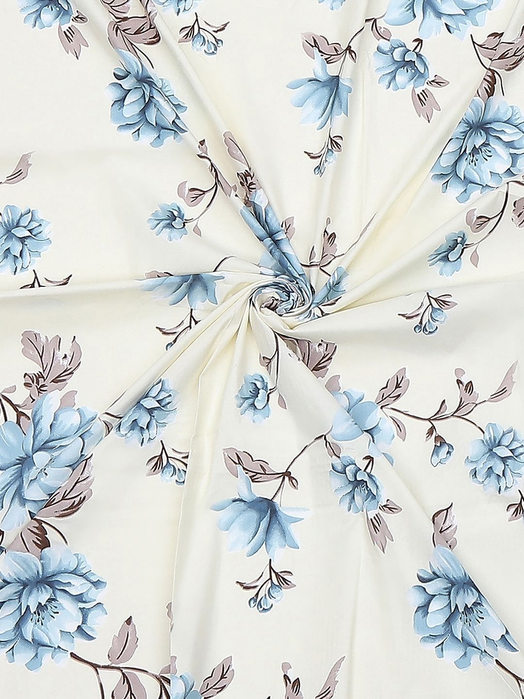 Monte Carlo Off White & Blue Floral Printed 120 TC Single Bedsheet Set 1.52 m x 2.30 m