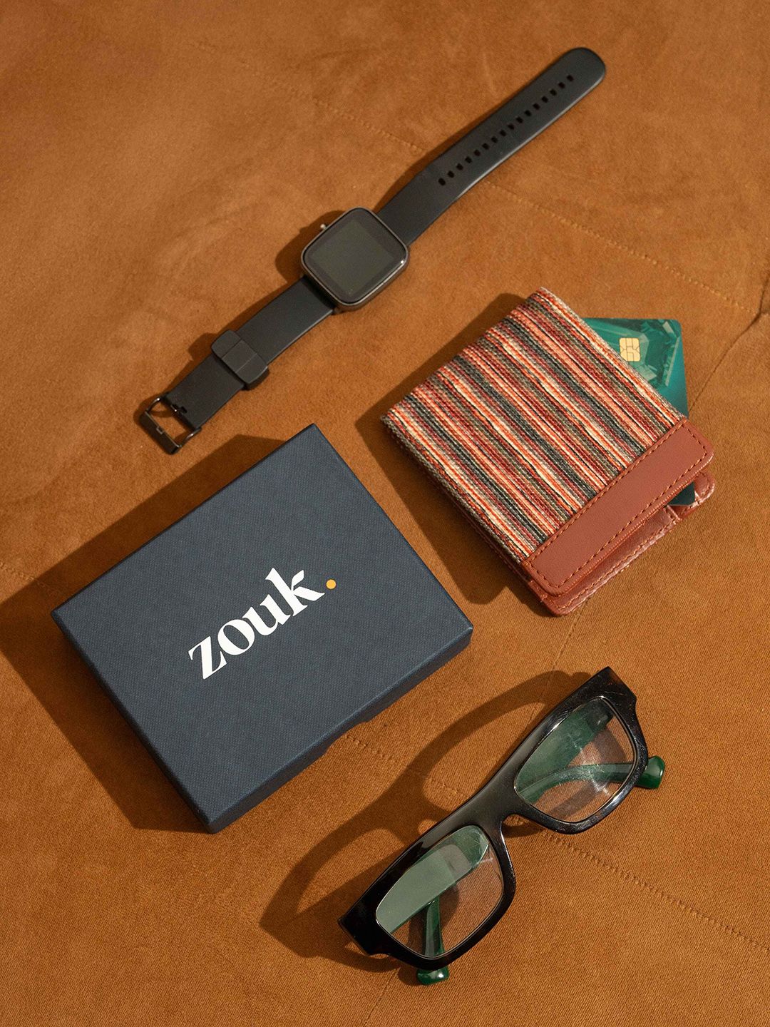 ZOUK Men Striped Leather Classic Sleek - Goan Waves Two Fold Wallet