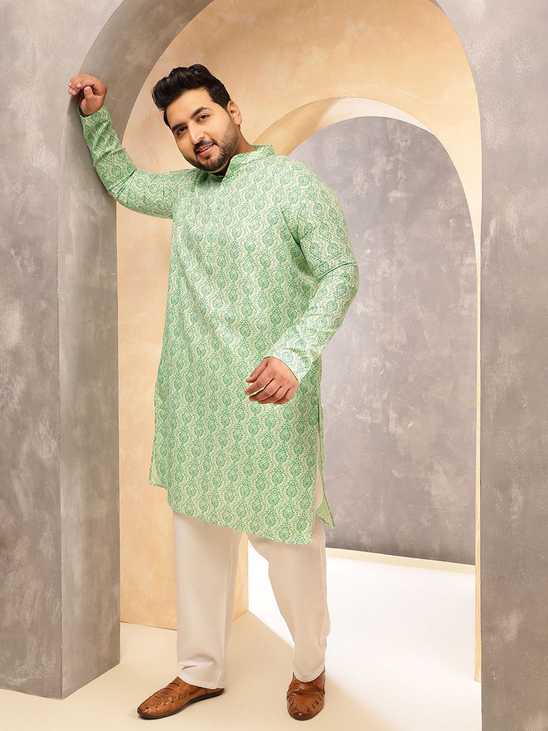 SOJANYA PLUS Men Bandhani Printed Festive Linen Straight Kurta