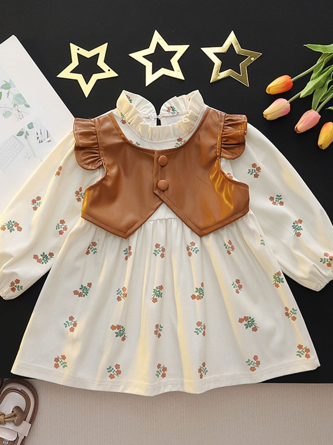 YK Girls Floral Print A-Line Dress