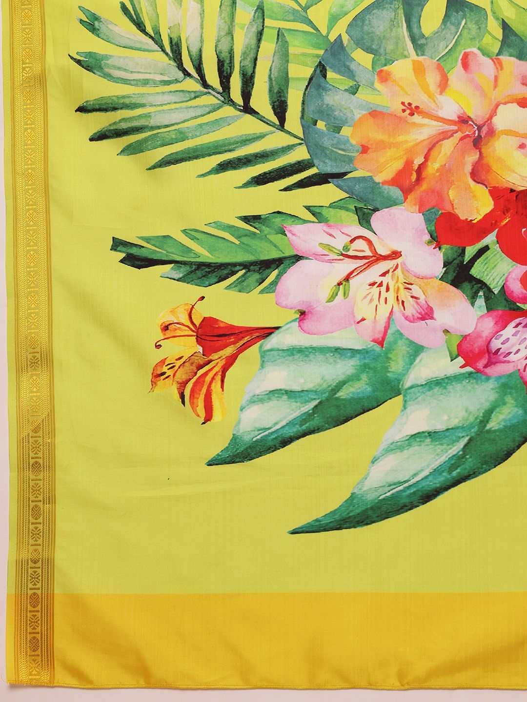 Silk Land Onam Special Floral Printed Kasavu Silk Saree