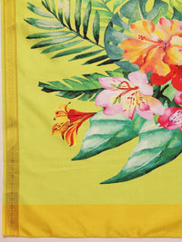 Silk Land Onam Special Floral Printed Kasavu Silk Saree