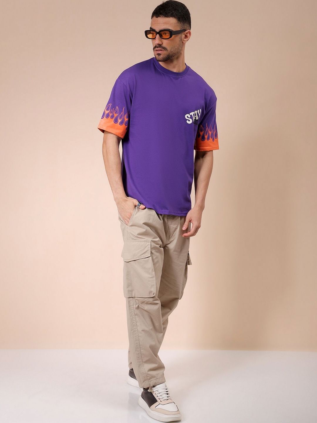 The Indian Garage Co Men Graphic Printed Round Neck Cotton Oversized T-shirt
