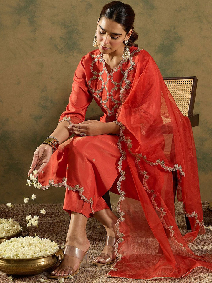 Indo Era Ethnic Motifs Embroidered Kurta With Trousers & Dupatta