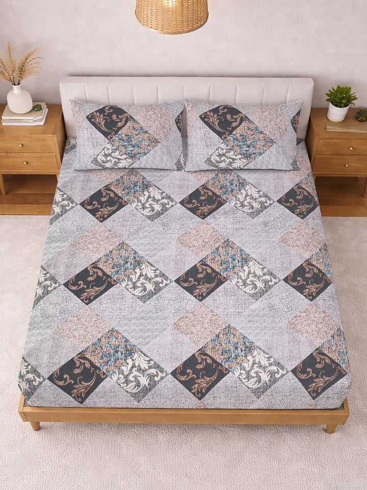 Myntra Elegant Homes Berbilang Warna Geometrik 300 TC Cadar Katil King dengan 2 Sarung Bantal