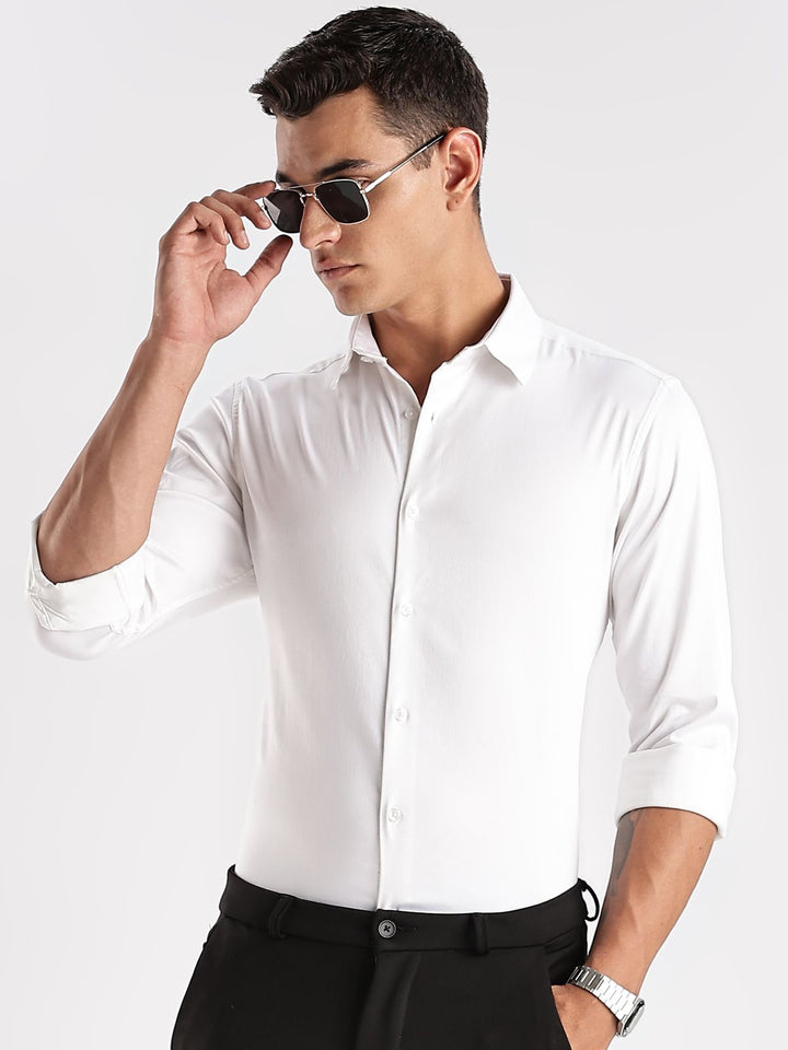 ADRO Men Slim Fit Solid Satin Casual Shirt