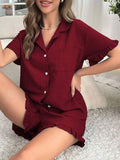 DressBerry Women Lapel Collar Shirt Style Night suit