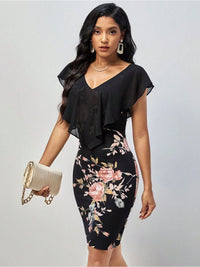 all about you Women Floral Print Ruffles Bodycon Dress