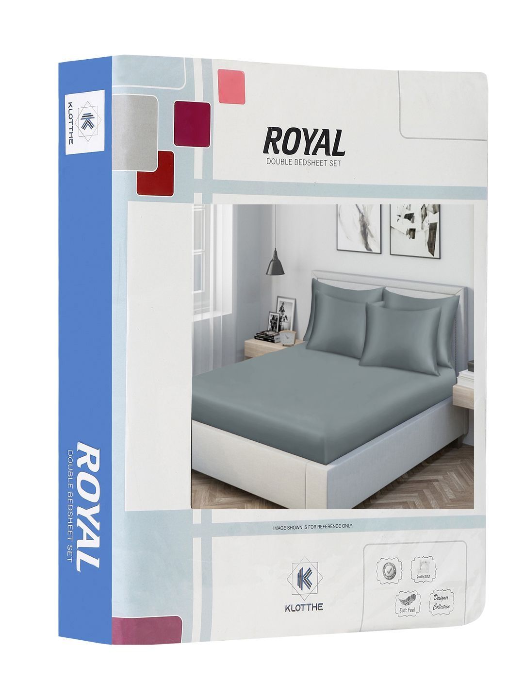 KLOTTHE Grey Solid Flat 300 TC Double King Fine Bedsheet With 4 Pillow Covers