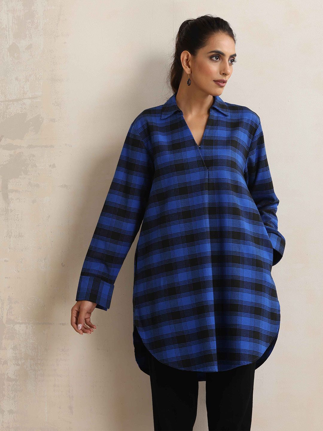 trueBrowns Checked Pleated Winter Top
