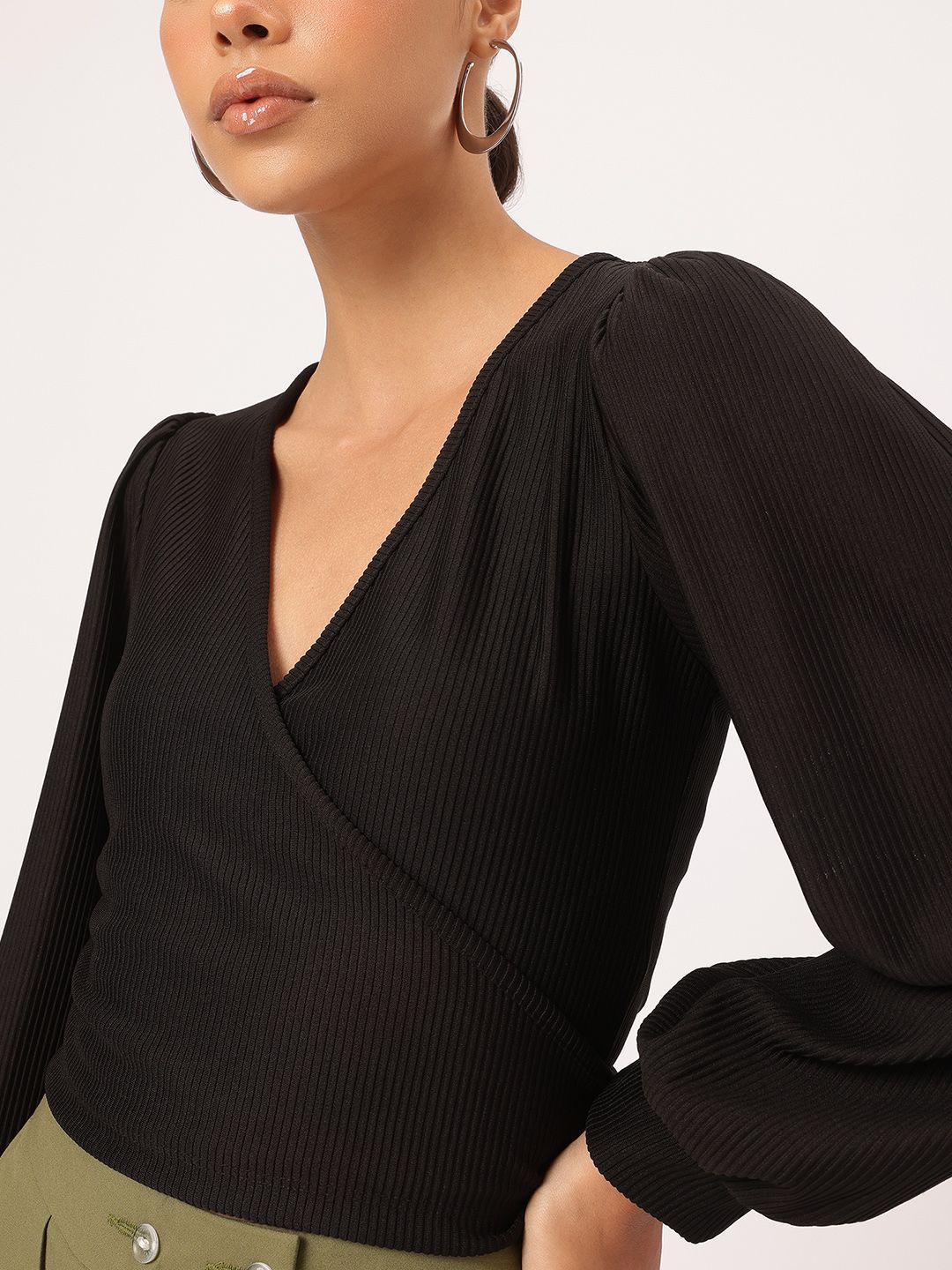DressBerry Boss Babe Wrap Ribbed Crop Top