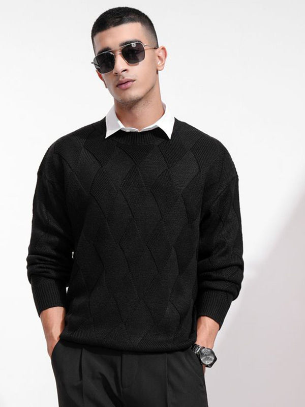 HIGHLANDER Men Round Neck Drop Shoulder Relaxed Sweater