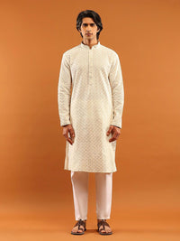 House of Chikankari Men Cream Cotton Sulam Kurta