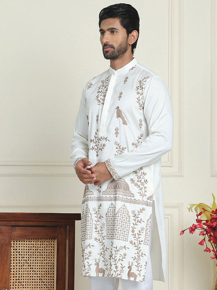 Jompers Ethnic Motifs Embroidered Mandarin Collar Thread Work Straight Kurtas