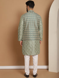 Anouk Mandarin Collar Embroidered Knee Length Regular Thread Work Kurta with Churidar