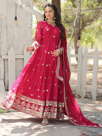 KALINI Embroidered Georgette Anarkali Kurta With Dupatta