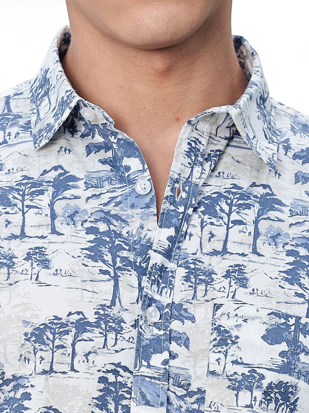 Thomas Scott Men Premium Floral Printed Spread Collar Cotton Casual Shirt
