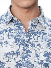 Thomas Scott Men Premium Floral Printed Spread Collar Cotton Casual Shirt
