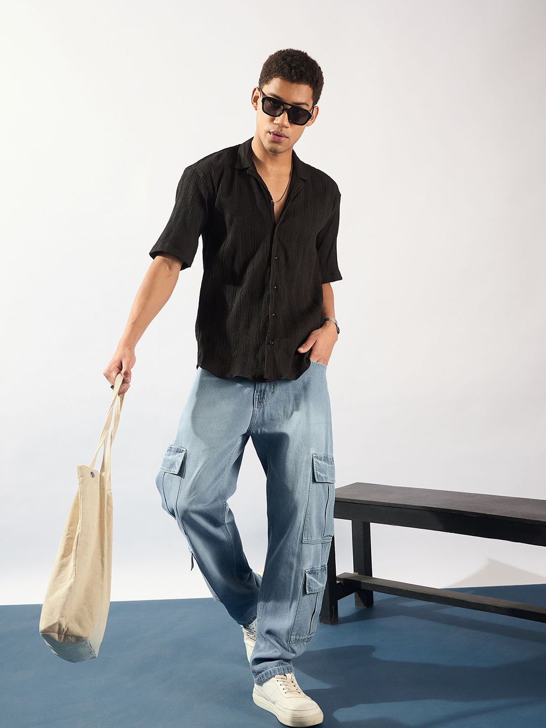 DENNISON Men Comfort Self Design Oversized Opaque Casual Shirt