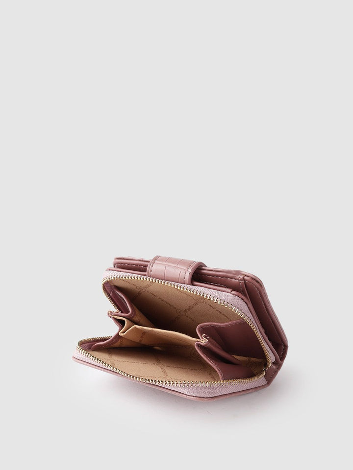 Lino Perros Women Dusty Pink Croc Textured Two Fold Wallet