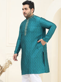 SOJANYA PLUS Size Ethnic Motifs Woven Design Band Collar Straight Kurta