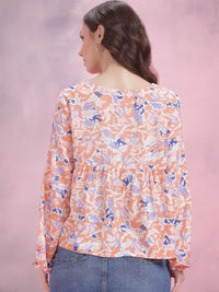DressBerry Printed Tie-Up Neck Puff Sleeve Top