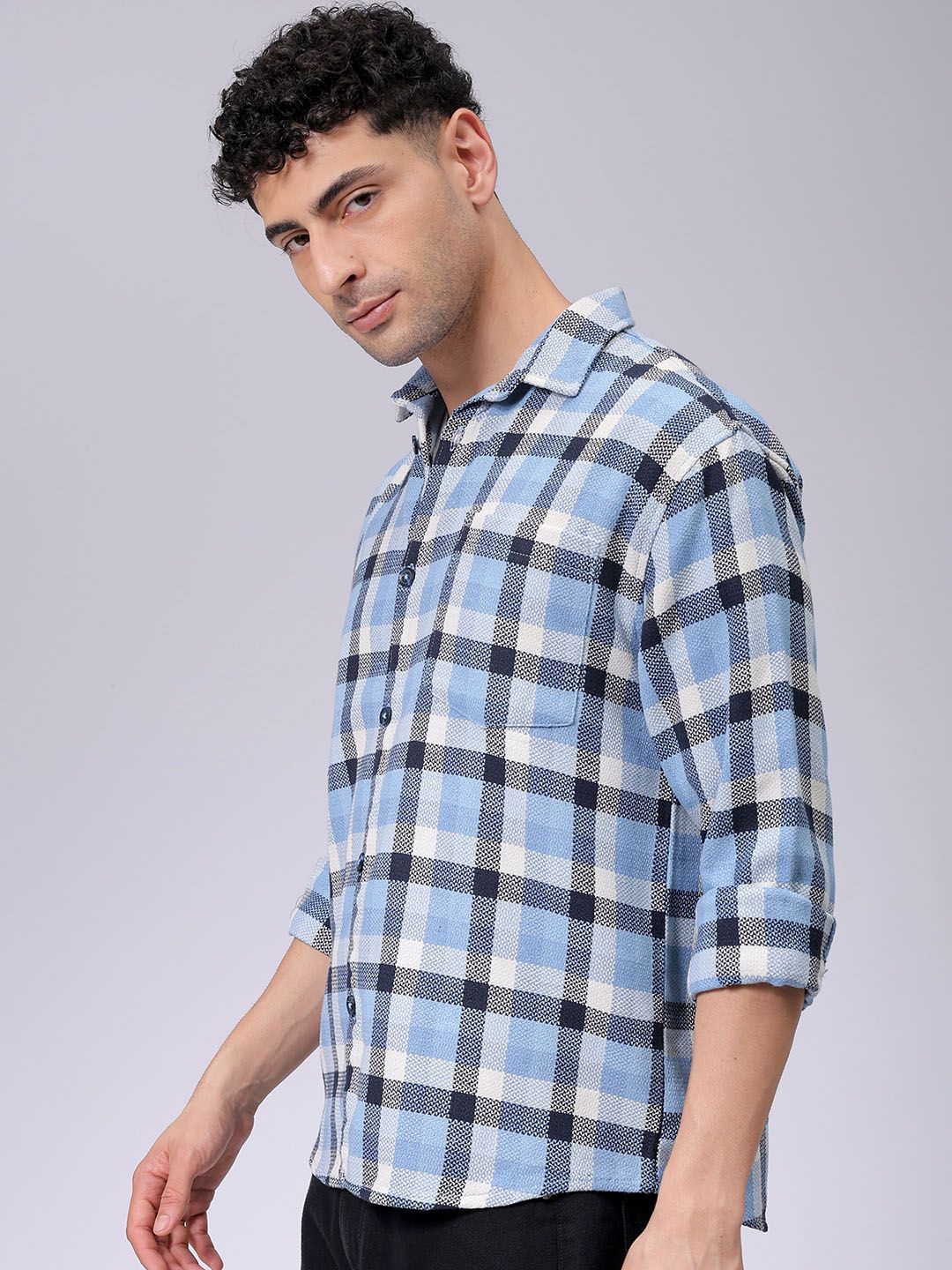 The Indian Garage Co Men Relaxed Fit Checked Dobby Textured Resortwear Shirt
