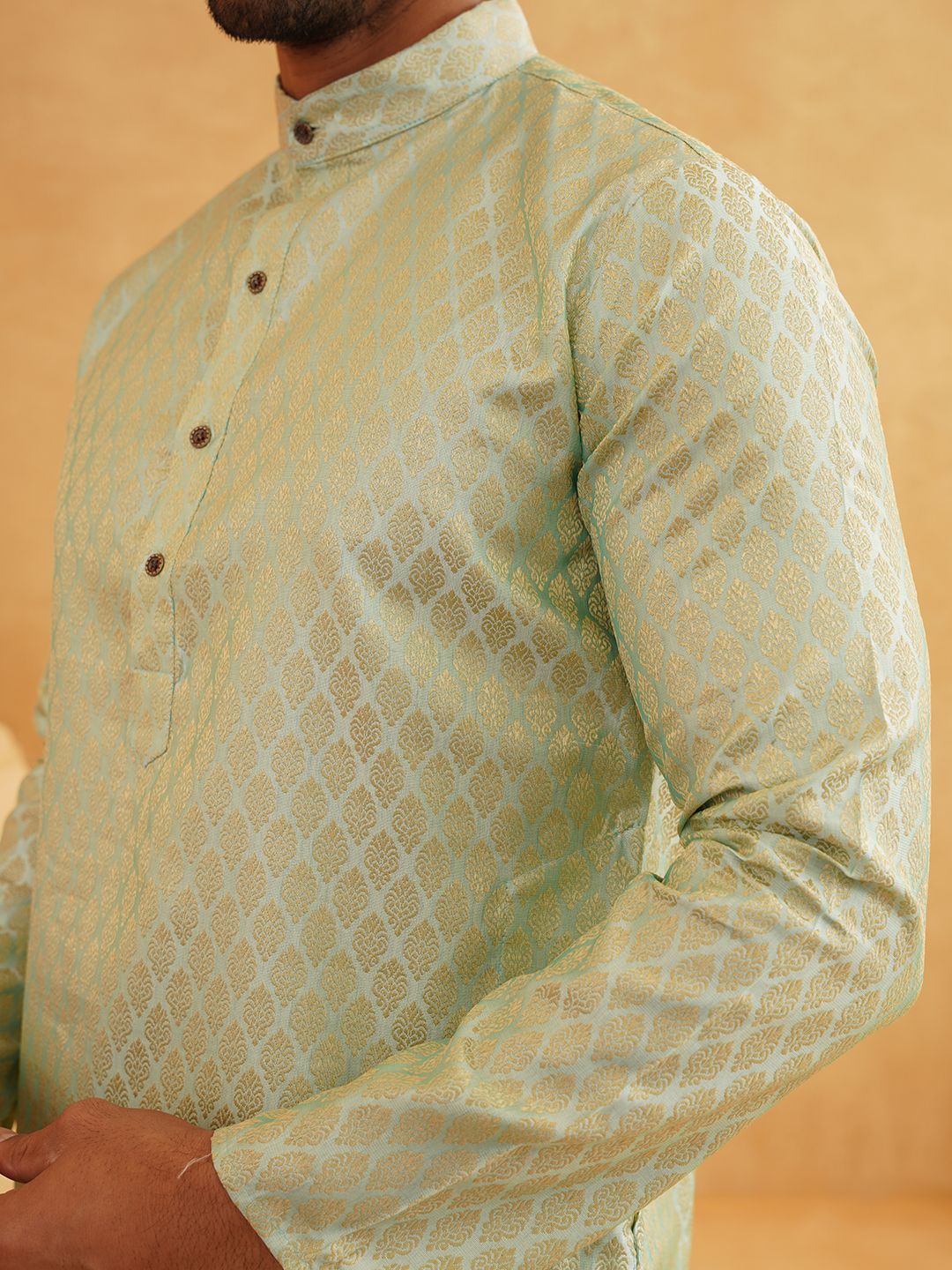 SOJANYA Ethnic Motifs Woven design Band Collar Straight Kurta With Churidar