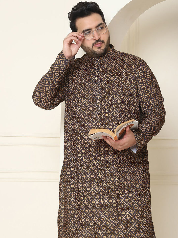 SOJANYA PLUS Motif Etnik Bercetak Kolar Mandarin Kurta Lurus Kapas Tulen dengan Piyama