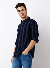 SPYKAR Men Spread Collar Vertical Striped Cotton Casual Shirt