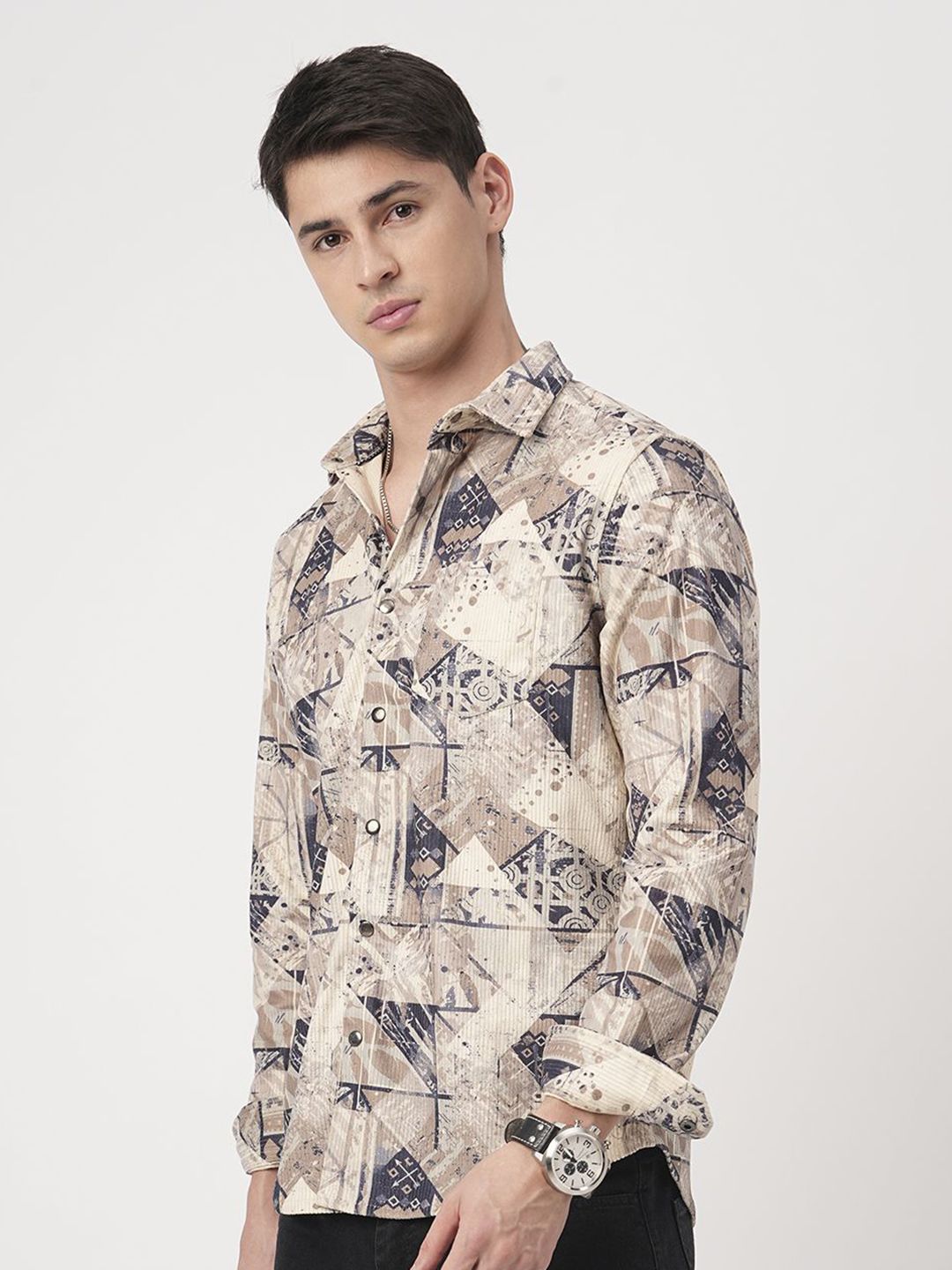 VASTRADO Men Classic Slim Fit Spread Collar Abstract Printed Cotton Casual Shirt