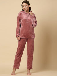 KLOTTHE Women Wool Solid Hooded Night Suit