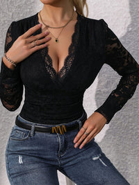 DressBerry Lace Insert V-Neck Empire Bodysuit