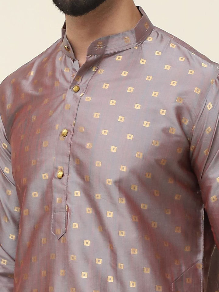SOJANYA Kurta Kolar Mandarin Rekaan Tenun Geometrik dengan Churidar
