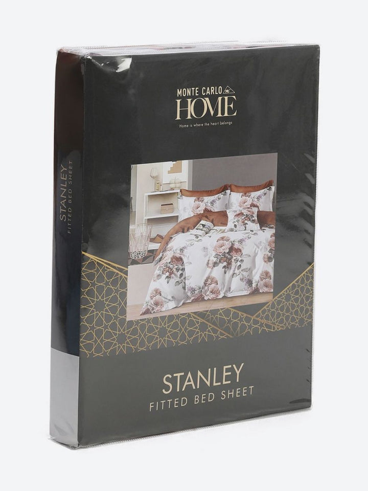Monte Carlo Stanley White & Pink Floral Printed 144TC King Bedsheet Set 1.85 m x 1.95 m